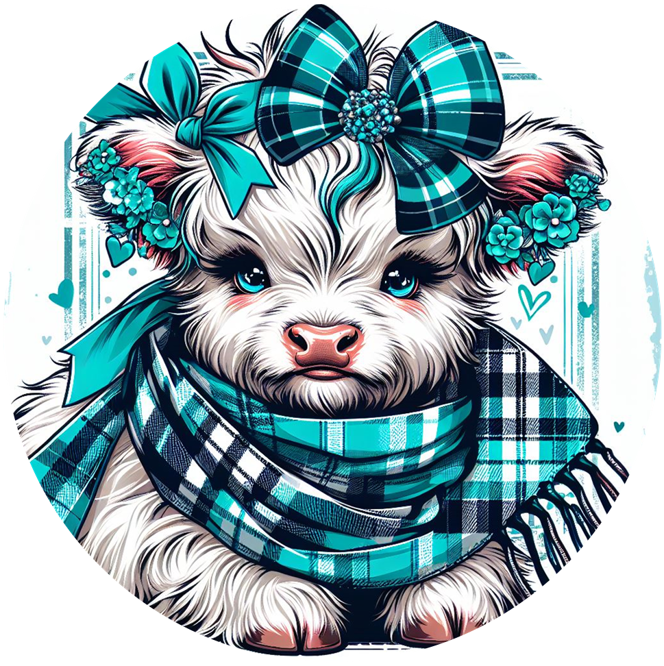 Teal Highland Cow Ceramic Car Coasters