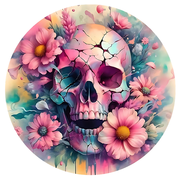 Pink Flowers and Skulls Ceramic Car Coasters
