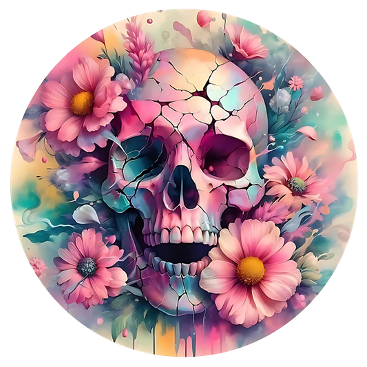 Pink Flowers and Skulls Ceramic Car Coasters