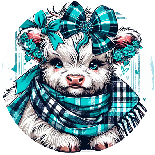 Teal Highland Cow Ceramic Car Coasters